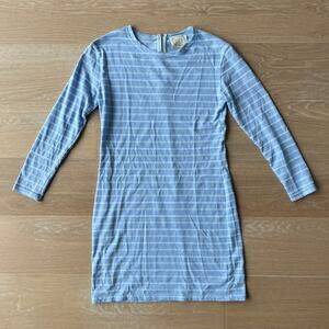 Sail To Sable Long Sleeve Textured Blue Striped Sheath Dress XS